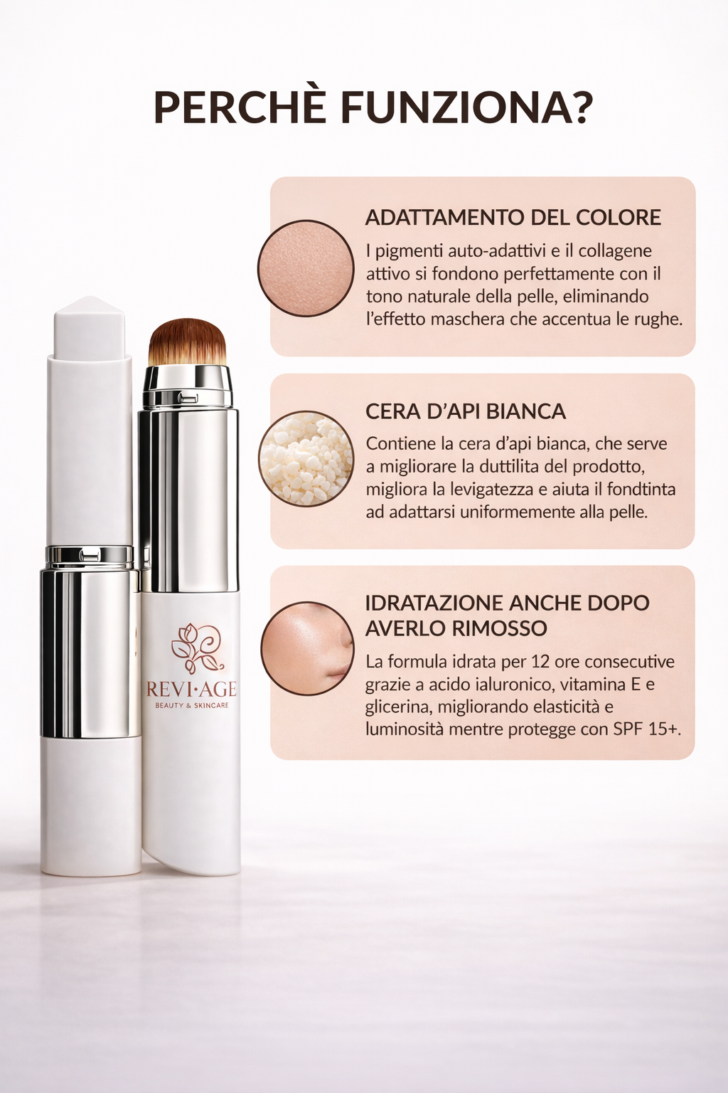 Revi Age™️ - Fondotinta adattivo 2 in 1 idratante, leggero e illuminante.